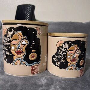 Pinklomein canister set duo large small pink lomein black art artist female new